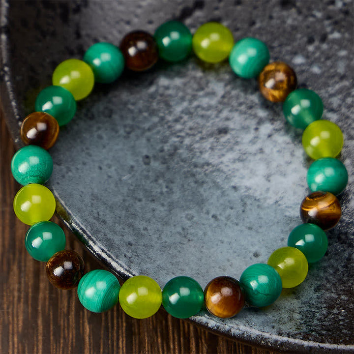 Buddha Stones Tiger Eye Malachite Cyan Jade Green Agate Courage Bracelet - image 1