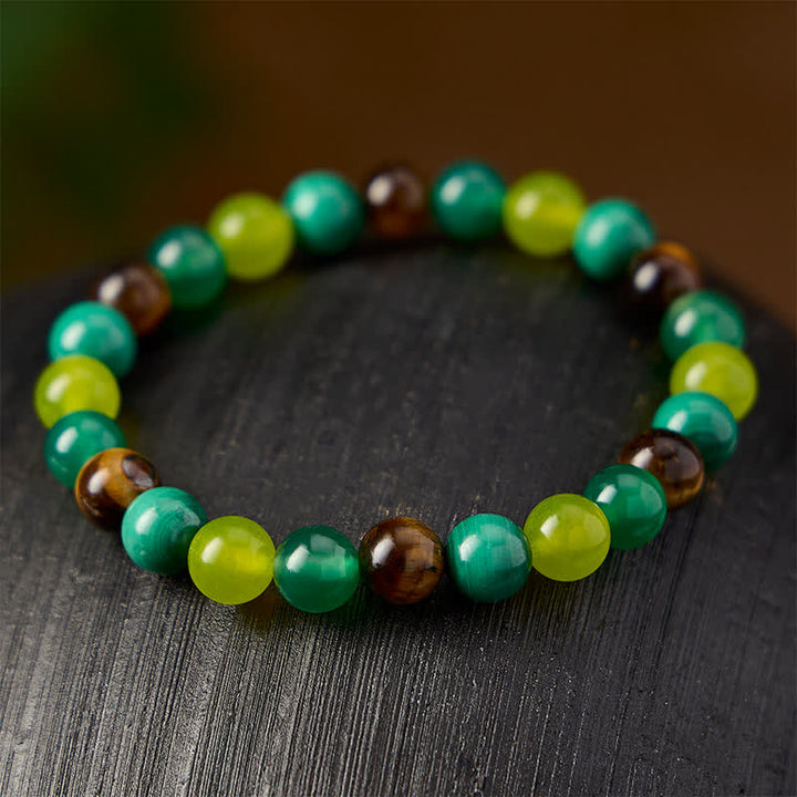Buddha Stones Tiger Eye Malachite Cyan Jade Green Agate Courage Bracelet - image 2