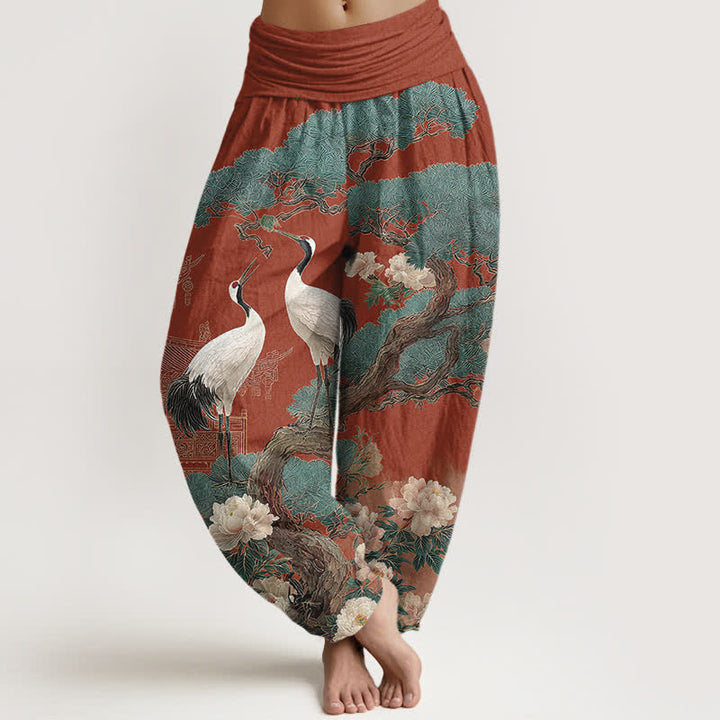 Buddha Stones Cotton Crane Blossom Pattern Women's Elastic Waist Harem Pants - CornflowerBlue - US16，UK/AU20，EU48 (3XL) - image 8