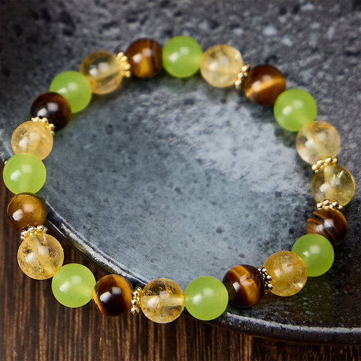 Buddha Stones Natural Citrine Tiger Eye Green Jade Prosperity Bracelet - image 2