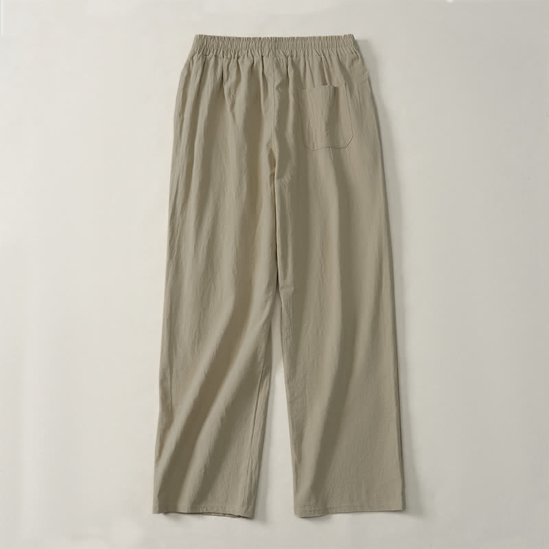 Buddha Stones Fall Casual Plain Drawstring Solid Long Pants Men's Straight Leg Pants With Pocket - image 1