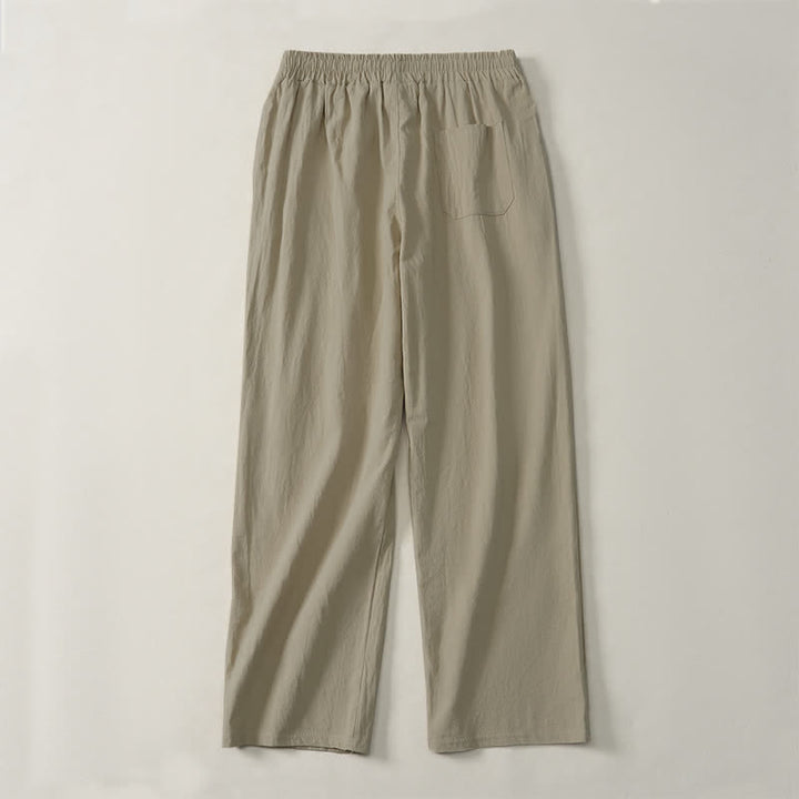 Buddha Stones Fall Casual Plain Drawstring Solid Long Pants Men's Straight Leg Pants With Pocket - image 1