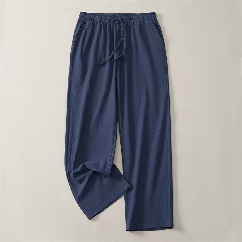 Buddha Stones Fall Casual Plain Drawstring Solid Long Pants Men's Straight Leg Pants With Pocket - MidnightBlue - US/UK/AU42, EU52 (3XL) - image 9