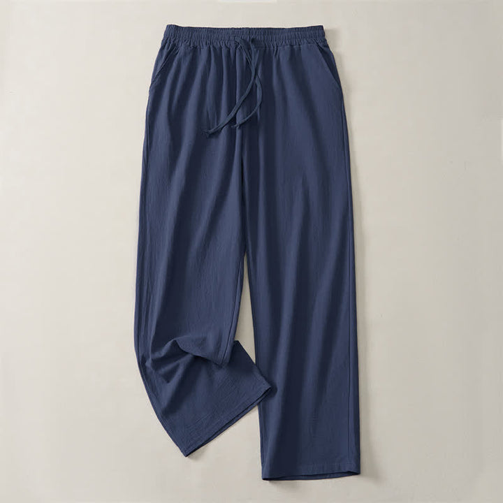 Buddha Stones Fall Casual Plain Drawstring Solid Long Pants Men's Straight Leg Pants With Pocket - MidnightBlue - US/UK/AU42, EU52 (3XL) - image 9
