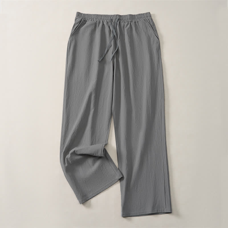 Buddha Stones Fall Casual Plain Drawstring Solid Long Pants Men's Straight Leg Pants With Pocket - Gray - US/UK/AU42, EU52 (3XL) - image 17