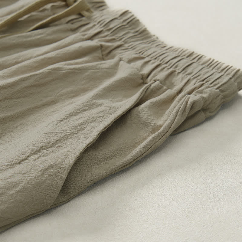 Buddha Stones Fall Casual Plain Drawstring Solid Long Pants Men's Straight Leg Pants With Pocket - image 5