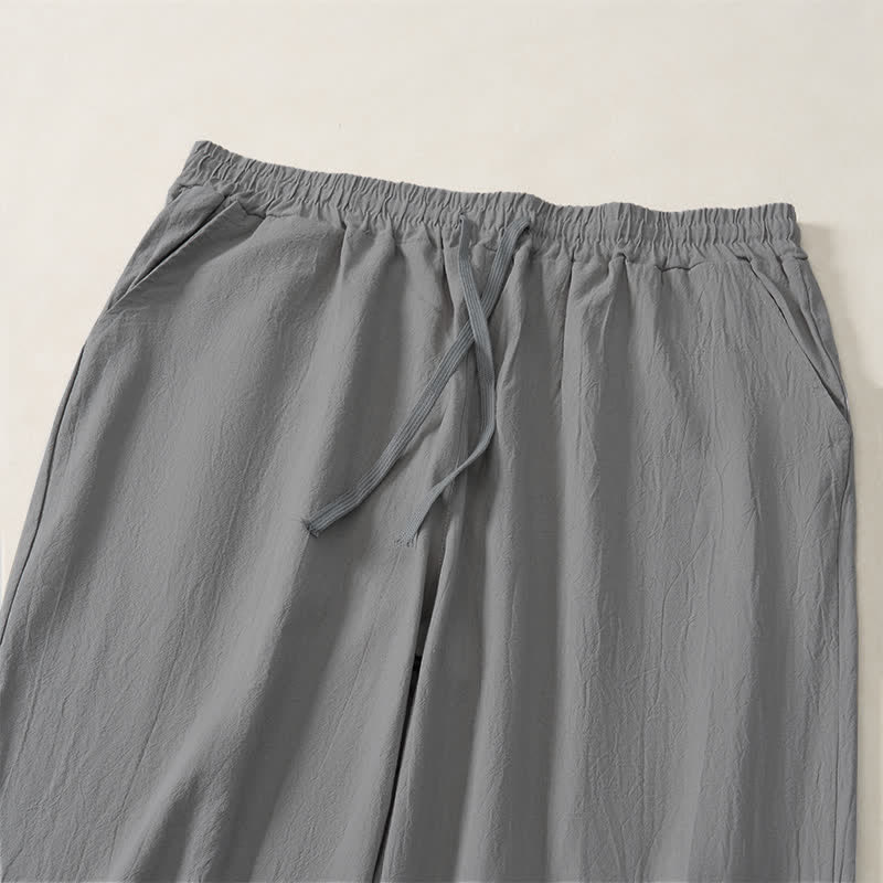 Buddha Stones Fall Casual Plain Drawstring Solid Long Pants Men's Straight Leg Pants With Pocket - image 19