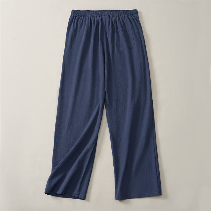 Buddha Stones Fall Casual Plain Drawstring Solid Long Pants Men's Straight Leg Pants With Pocket - image 10