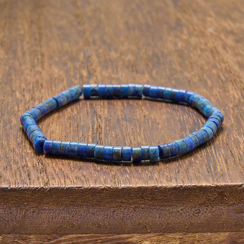 Buddha Stones Lapis Lazuli Truth Straight Cut Flat Bead Bracelet - Lapis Lazuli(Wrist Circumference: 5.9–6.3 in / 15-16 cm) - image 1