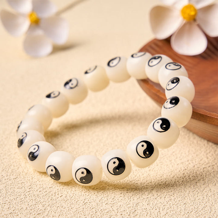 Buddha Stones White Bodhi Seed Yin Yang Peace Bracelet - image 1