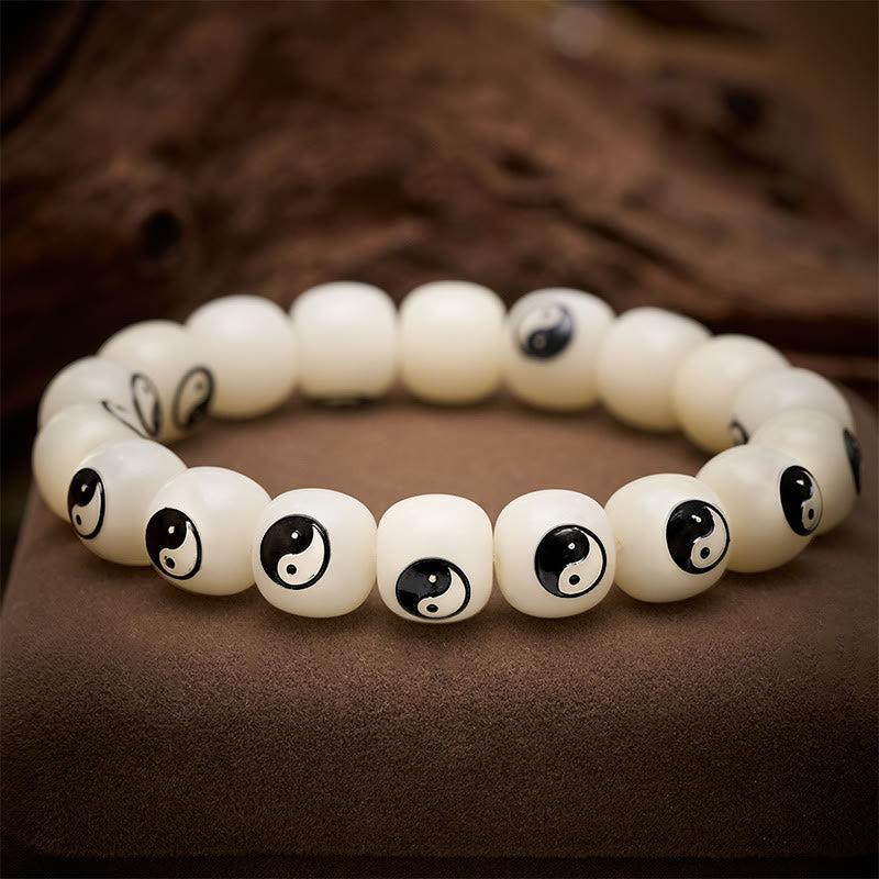 Buddha Stones White Bodhi Seed Yin Yang Peace Bracelet - image 2