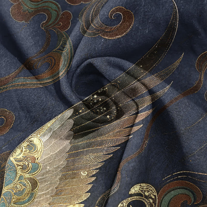 Buddha Stones Cotton Gilded Crane Wave Pattern Men's Short Sleeve Half Button Shirt - image 4
