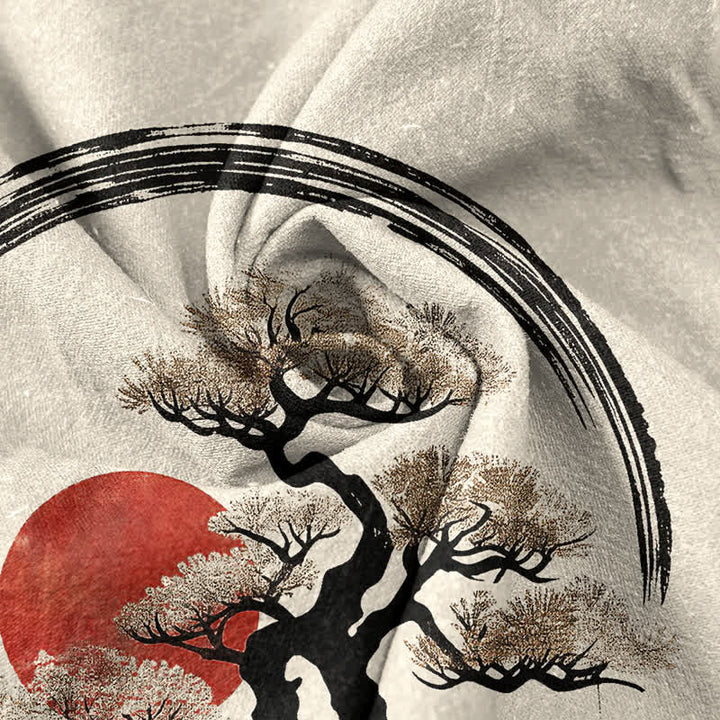 Buddha Stones Cotton Zen Ink Bonsai Sun Pattern Men's Short Sleeve Half Button Shirt - image 4