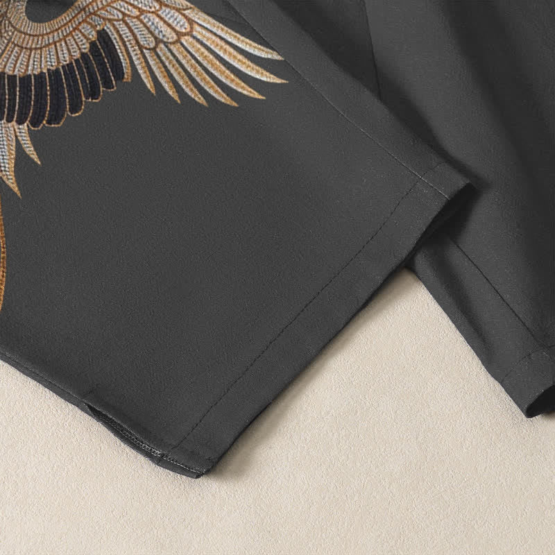 Buddha Stones Pure Cotton Twin Crane Pattern Drawstring Men's Tapered Pants With Pockets - image 5