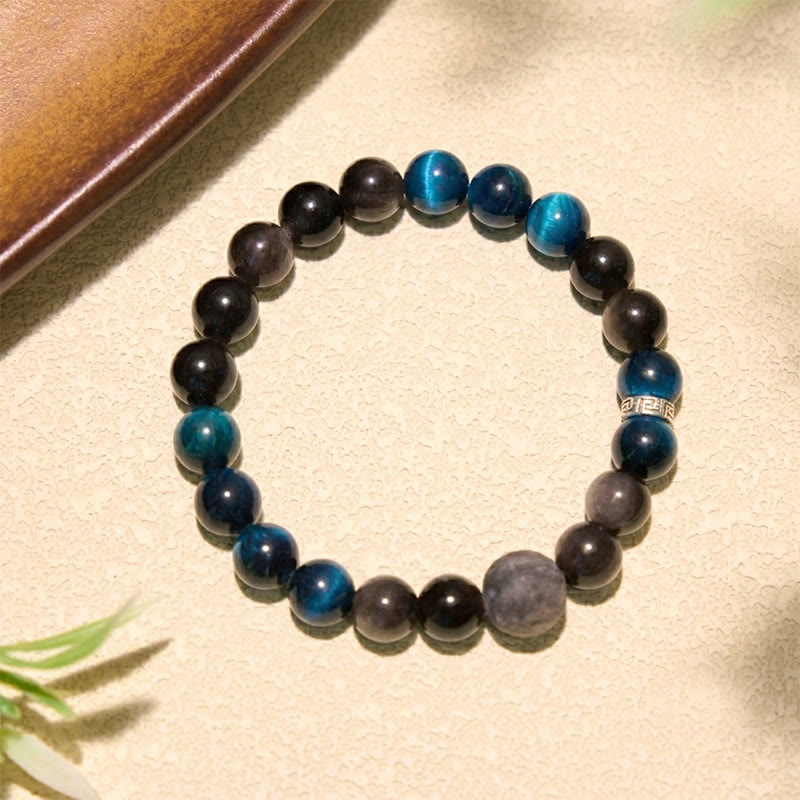 Buddha Stones Blue Tiger Eye Silver Sheen Obsidian Couple Positive Bracelet - image 10
