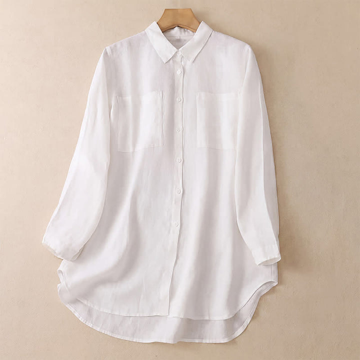 Buddha Stones Spring Fall Casual Minimalist Button-Up Solid Women's Long Sleeve Shirts With Patch Pockets - White - US8-10, UK/AU12-14, EU40-42 (2XL) - image 10