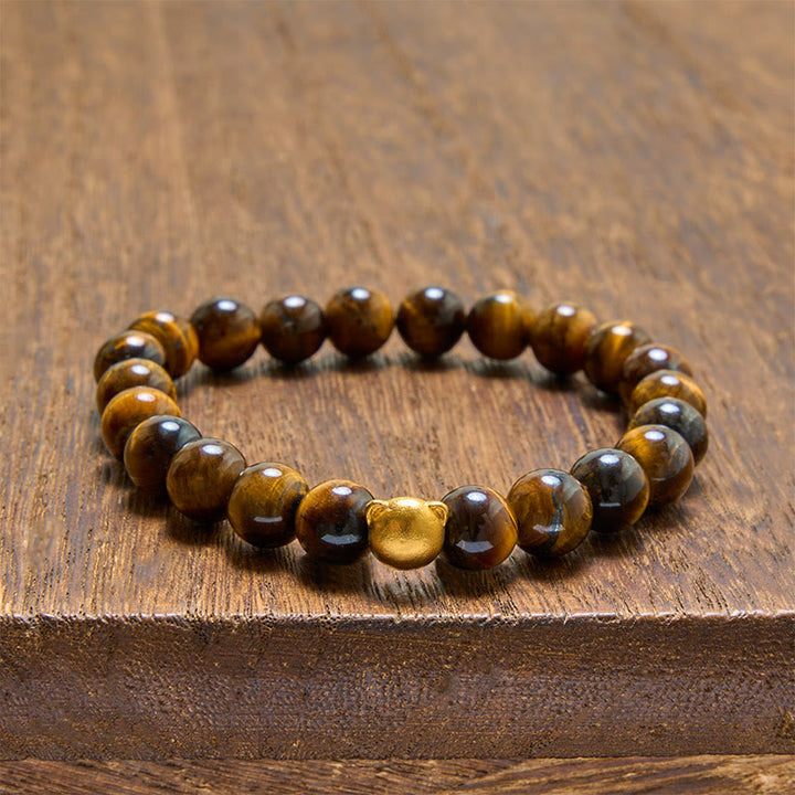 Buddha Stones Tiger Eye Cat Head Copper Strength Bracelet - Tiger Eye(Protection ♥ Courage) - image 0