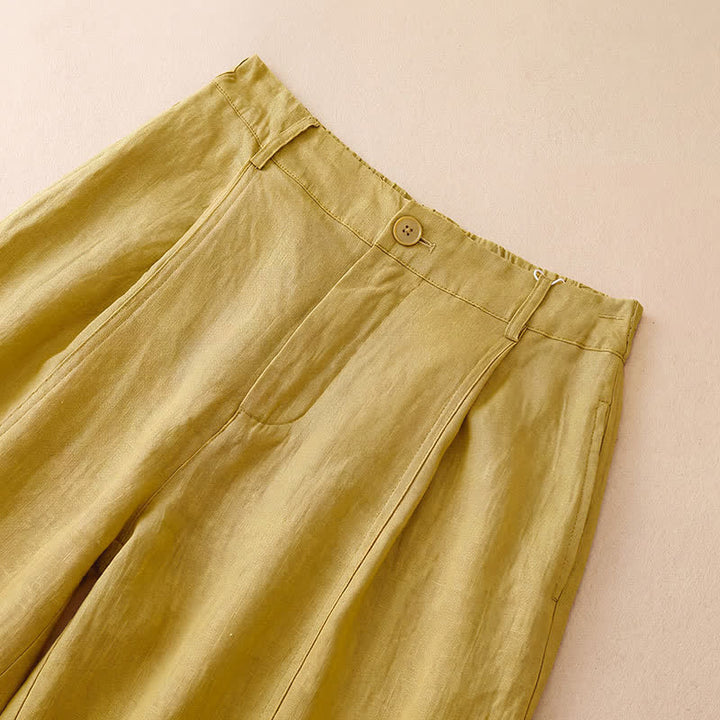 Buddha Stones Spring Summer Casual Minimalist Solid Zipper Design Cropped Pants Women's Wide Leg Pants With Pockets - image 1