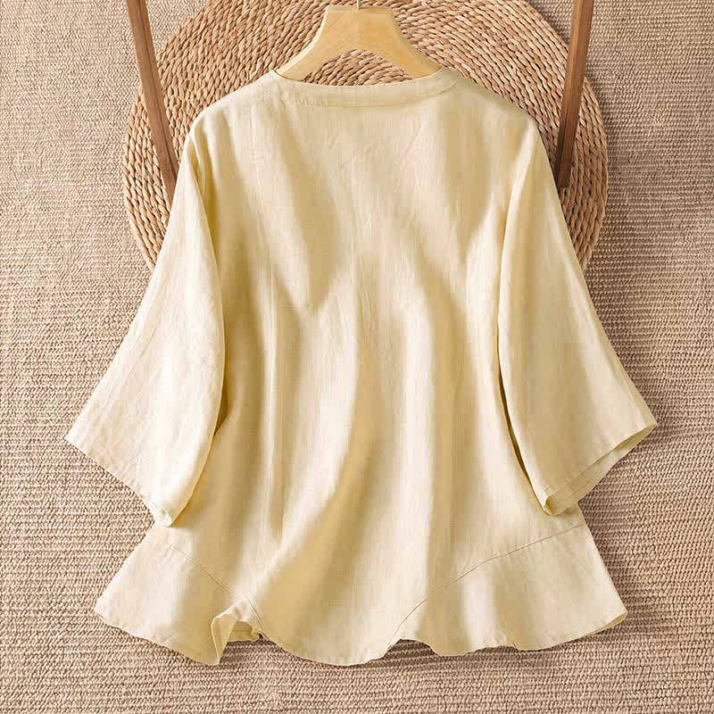 Buddha Stones Summer Casual Minimalist Button-Up Solid Women's Elbow-Length Sleeve Shirts - image 7