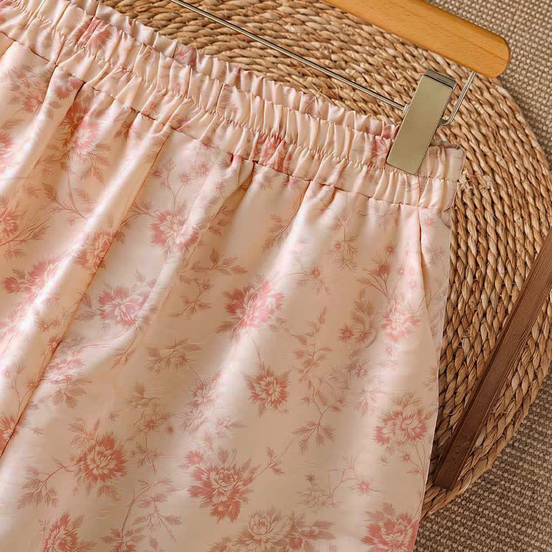 Buddha Stones Spring Summer Casual Boho Pink Floral Long Pants Women's Wide Leg Pants With Pockets - image 4