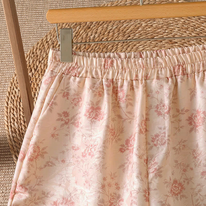 Buddha Stones Spring Summer Casual Boho Pink Floral Long Pants Women's Wide Leg Pants With Pockets - image 3