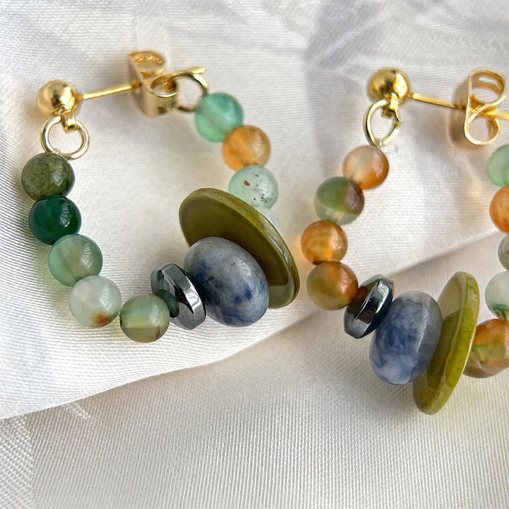 Buddha Stones Multicolor Agate Blue Spot Jasper Shell Geometric Beaded Peace Earrings - image 2