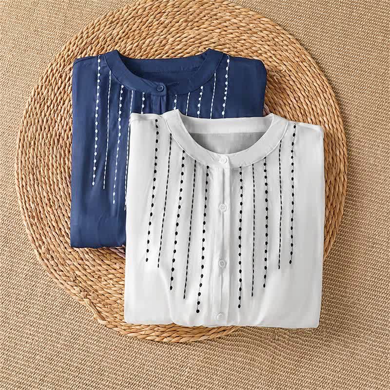 Buddha Stones Summer Casual Boho Button-Up Drawstring Solid Flared Hem Women's Short Sleeve Shirts - image 13