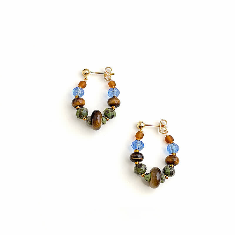 Buddha Stones Tiger Eye Blue Spot Jasper Liuli Beaded Protection Earrings - image 1