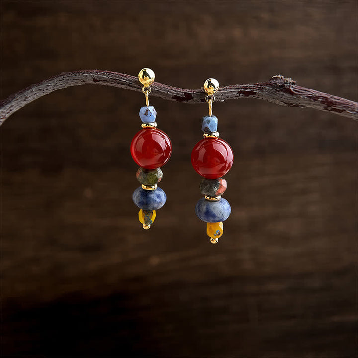 Buddha Stones Red Agate Unakite Blue Spot Jasper Confidence Drop Earrings - image 2