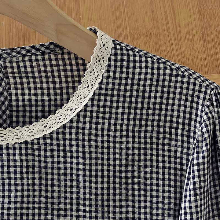 Buddha Stones Spring Fall Vintage Elegant Plaid Lace Trim Women's Long Sleeve T-Shirt - image 6