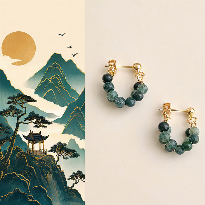 Buddha Stones Indian Agate Copper Handmade Cleansing Hoop Earrings - Indian Agate(Copper Posts) - image 0