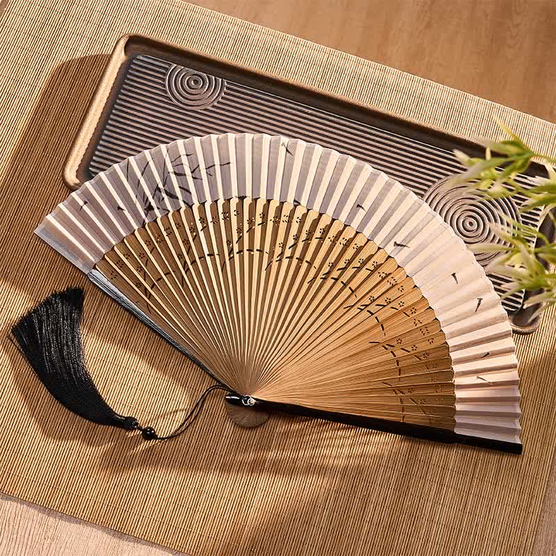 Buddha Stones Vintage Small Koi Fish Aquatic Plants Pattern Success Bamboo Cotton Linen Folding Fan - image 12