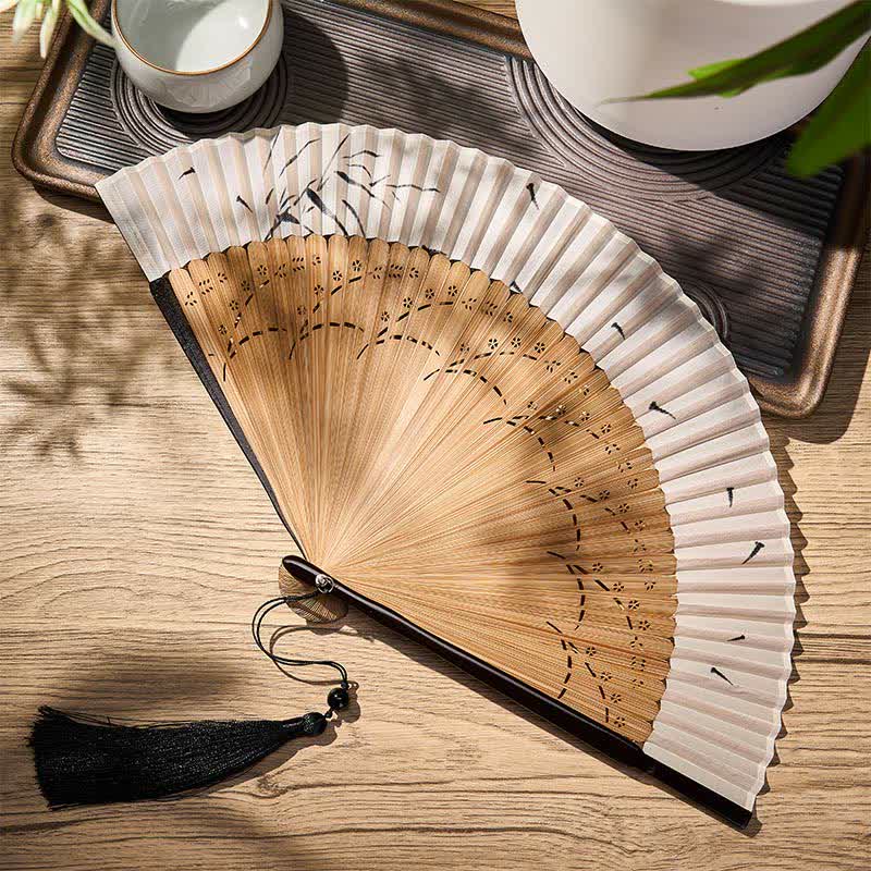 Buddha Stones Vintage Small Koi Fish Aquatic Plants Pattern Success Bamboo Cotton Linen Folding Fan - image 8