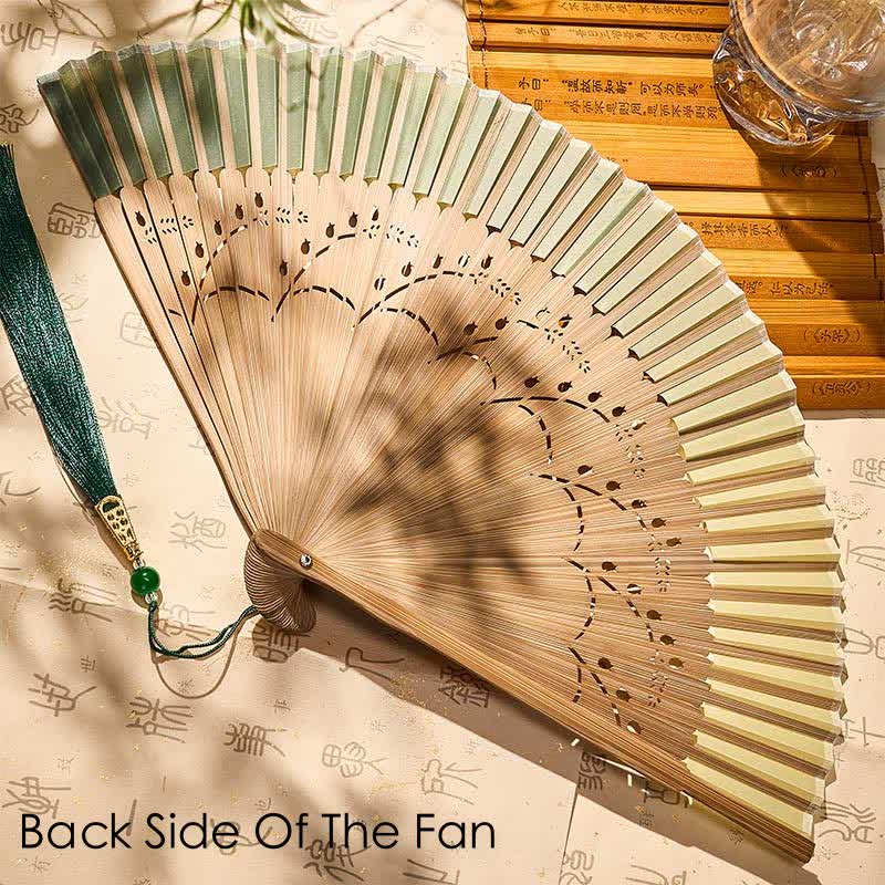 Buddha Stones Vintage Small Koi Fish Aquatic Plants Pattern Success Bamboo Cotton Linen Folding Fan - image 2