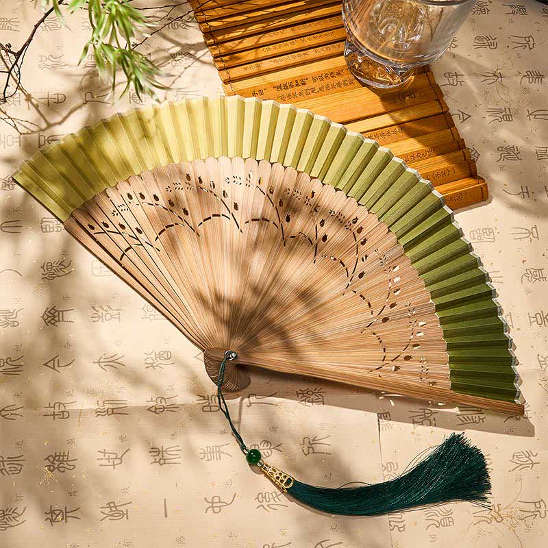Buddha Stones Vintage Small Koi Fish Aquatic Plants Pattern Success Bamboo Cotton Linen Folding Fan - image 1