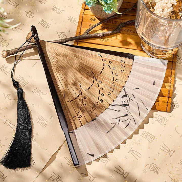Buddha Stones Vintage Small Koi Fish Aquatic Plants Pattern Success Bamboo Cotton Linen Folding Fan - image 11
