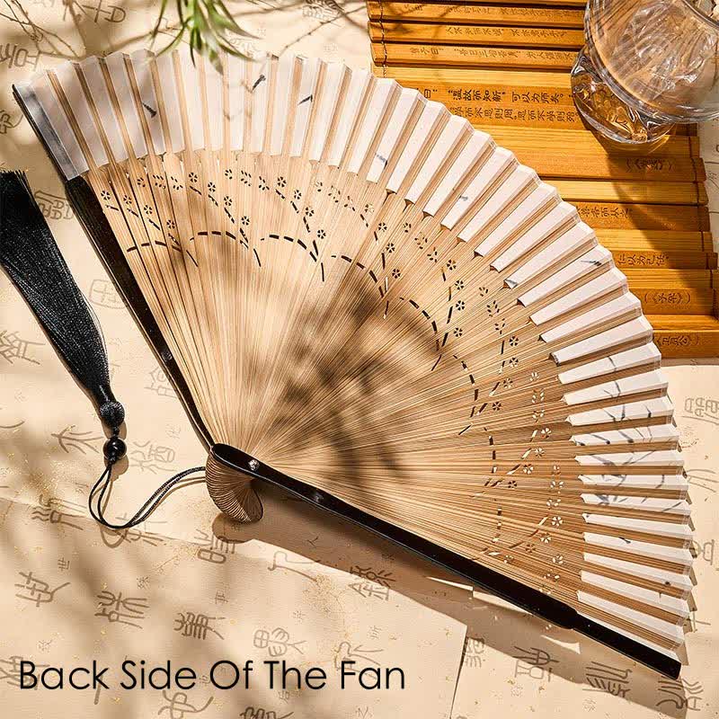 Buddha Stones Vintage Small Koi Fish Aquatic Plants Pattern Success Bamboo Cotton Linen Folding Fan - image 9