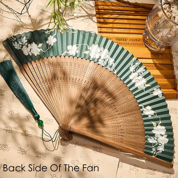 Buddha Stones Retro Flower Paper Folding Fan 22.5 cm - image 2