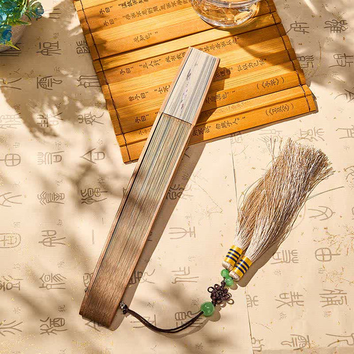 Buddha Stones Vintage Plum Blossom Bamboo Paper Foldable Fan 22.5 cm - image 6