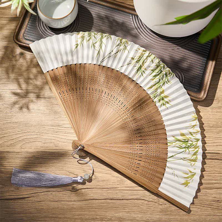 Buddha Stones Bamboo Grove Pattern Oriental Paper Folding Fan 22.5 cm - Bamboo Grove(Closed Size: Approx. 22.5 cm / 8.9 in) - image 0