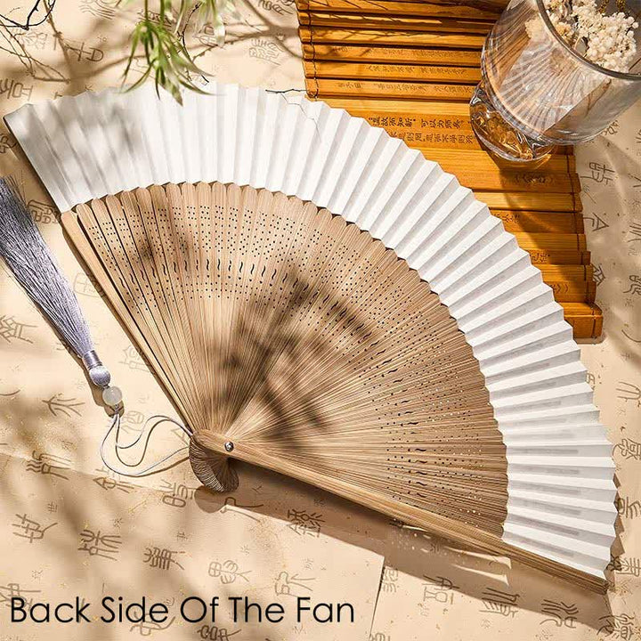 Buddha Stones Bamboo Grove Pattern Oriental Paper Folding Fan 22.5 cm - image 2