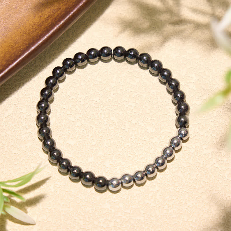 Buddha Stones Hematite Grounding Round Beaded Bracelet - White Hematite(Wrist Circumference: 5.5–5.9 in/14–15 cm) - image 0