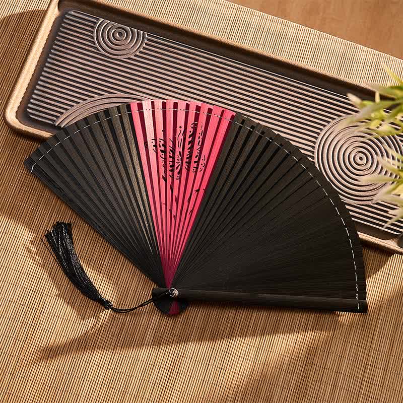 Buddha Stones Bamboo Butterfly Transformation Tassel Chinese Folding Fan - image 4