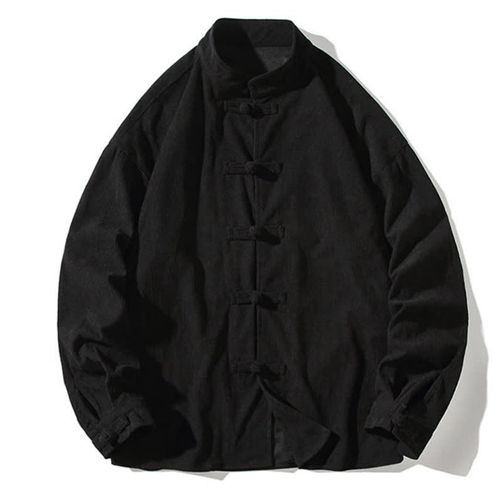 Buddha Stones Fall Winter Casual Tang Style Frog Button Solid Cotton Men's Jacket - image 24