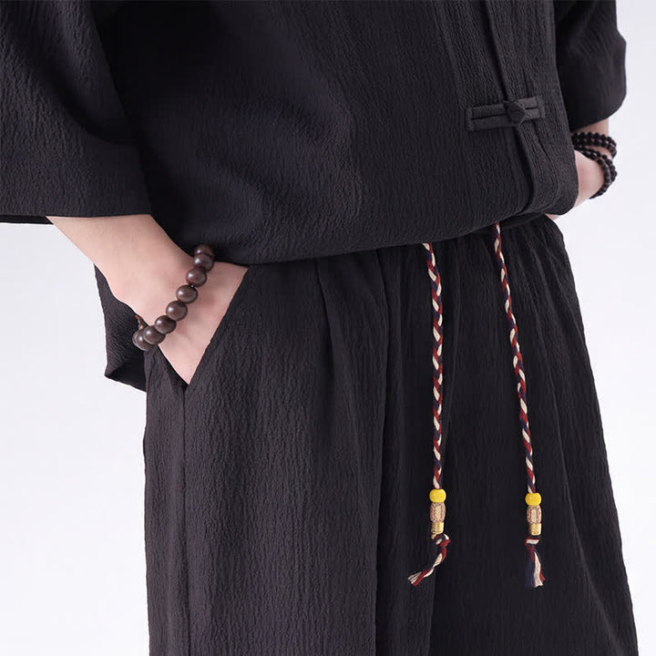 Buddha Stones 2Pcs Spring Tang Style Three-Quarter Sleeve Frog Button Solid Shirt Pants Men's Meditation Cloth With Pocket - image 6