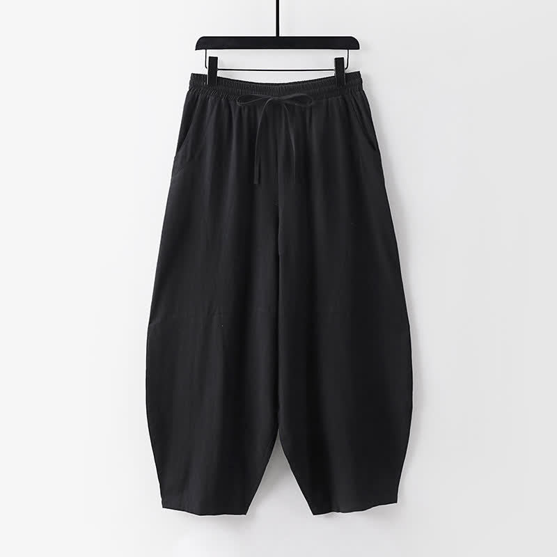 Buddha Stones 2Pcs Spring Summer Minimalist Drawstring Solid Elbow-Length Sleeve Shirt Pants Cotton Men's Meditation Cloth With Pocket - image 6