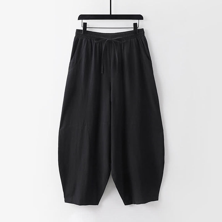 Buddha Stones 2Pcs Spring Summer Minimalist Drawstring Solid Elbow-Length Sleeve Shirt Pants Cotton Men's Meditation Cloth With Pocket - image 6