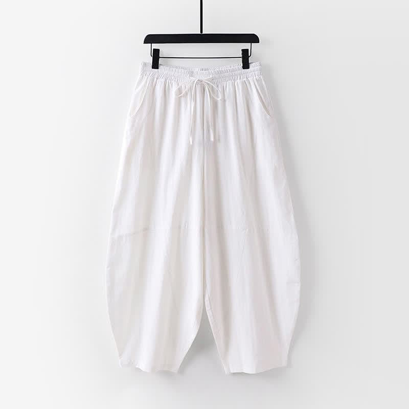 Buddha Stones 2Pcs Spring Summer Minimalist Drawstring Solid Elbow-Length Sleeve Shirt Pants Cotton Men's Meditation Cloth With Pocket - image 18