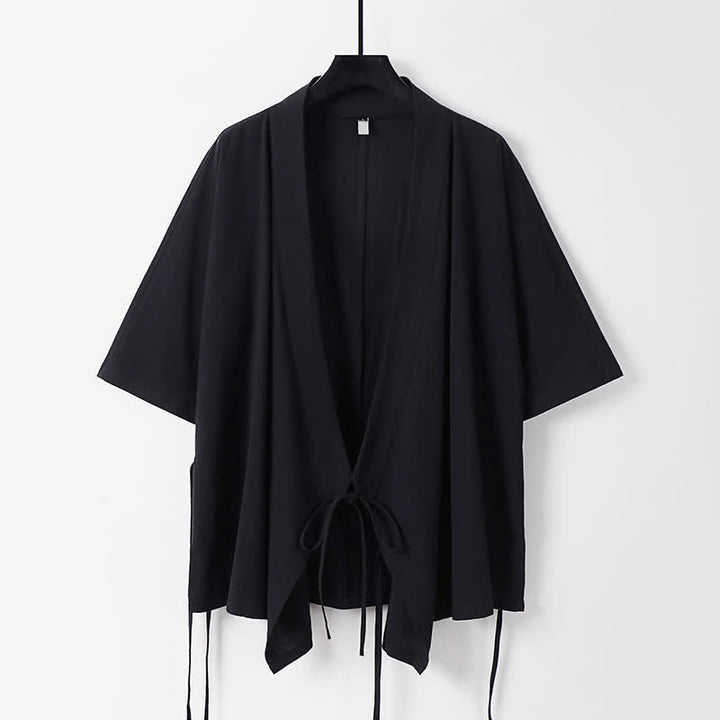 Buddha Stones 2Pcs Spring Summer Minimalist Drawstring Solid Elbow-Length Sleeve Shirt Pants Cotton Men's Meditation Cloth With Pocket - image 5
