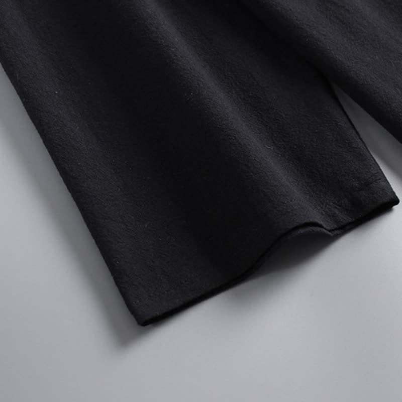 Buddha Stones 2Pcs Spring Fall Casual Drawstring Solid Ramie Long Sleeve Shirt Pants Men's Meditation Cloth With Pockets - image 17